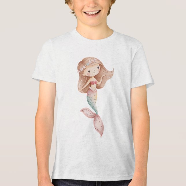 Soft Pastel Mermaid with Floral Hair Tri-Blend Shirt (Front)