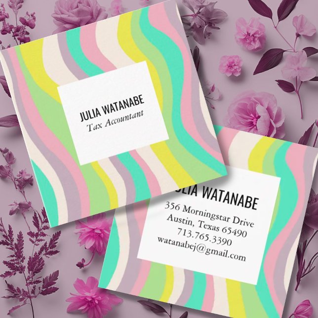 Soft Pastel Minimalist Stripe Waves Handmade Lines Square Business Card (Creator Uploaded)