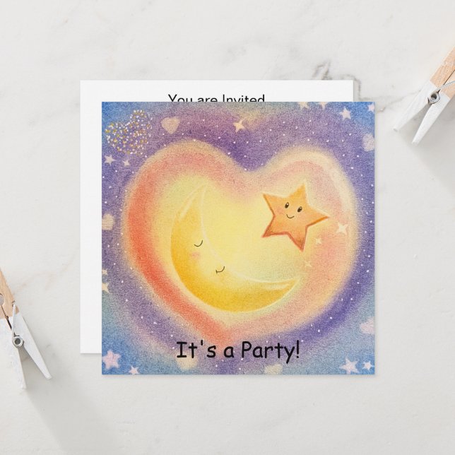 Soft Pastel Moon Star Dreamy Sky Design Invitation (Front/Back In Situ)
