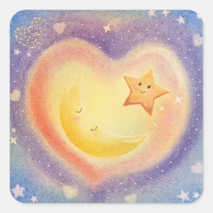 Soft Pastel Moon Star Dreamy Sky Design Square Sticker