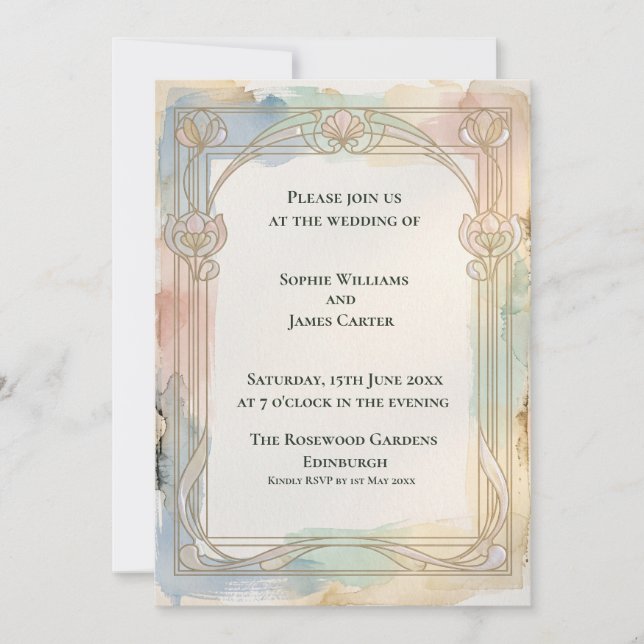 Soft Pastel Nouveau Wedding Invitation (Front)