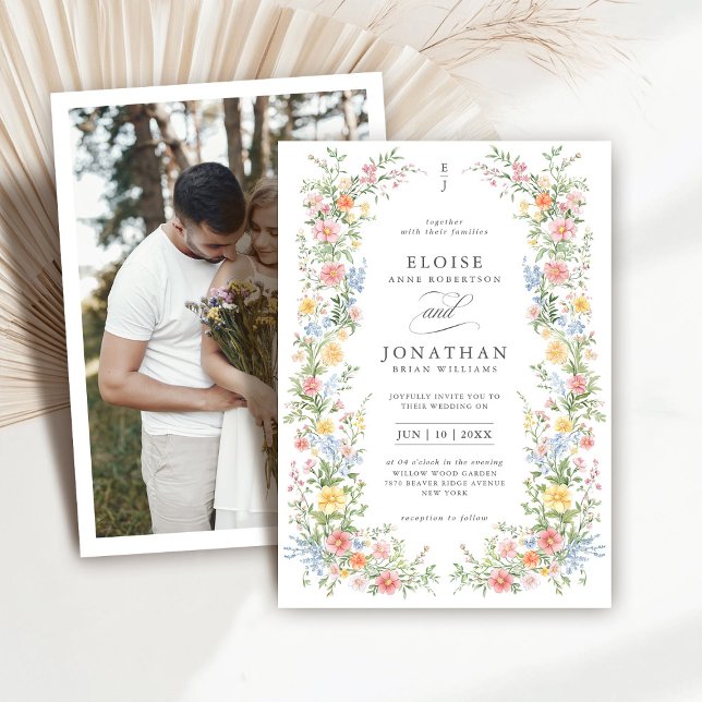 Soft Pastel Ornate Spring Floral Photo Wedding Invitation (Soft Pastel Ornate Spring Floral Photo Wedding Invitation)