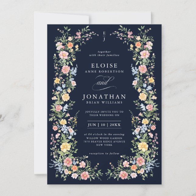Soft Pastel Ornate Spring Floral QR Code Wedding   Invitation (Front)