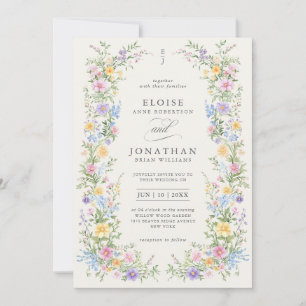 Soft Pastel Ornate Spring Floral QR Code Wedding Invitation