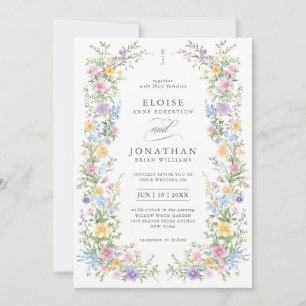 Soft Pastel Ornate Spring Floral QR Code Wedding Invitation