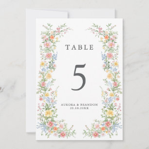 Soft Pastel Ornate Spring Floral Table Number Card