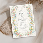 Soft Pastel Ornate Spring Garden Floral Wedding Invitation<br><div class="desc">Bring timeless charm and romantic elegance to your wedding with this minimalist floral invitation, featuring a soft watercolor border of hand-painted blooms. The delicate floral arrangement includes pastel pinks, buttery yellows, soft lavenders, baby blues, and sage greens, gracefully framing your custom text in the centre. Perfect for spring or garden...</div>