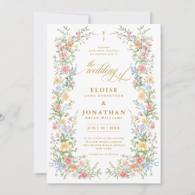 Soft Pastel Ornate Spring Garden Floral Wedding    Invitation (Front)