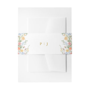 Soft Pastel Ornate Spring Garden Gold  Wedding Invitation Belly Band