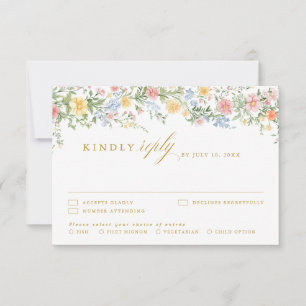 Soft Pastel Ornate Spring Garden Gold Wedding RSVP Card