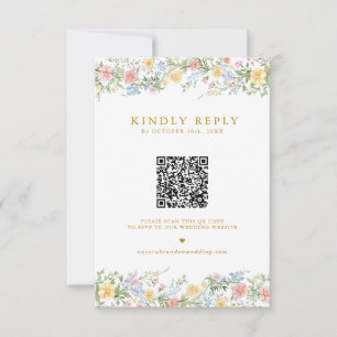 Soft Pastel Ornate Spring Garden Gold Wedding  RSVP Card