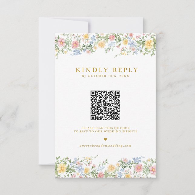 Soft Pastel Ornate Spring Garden Gold Wedding  RSVP Card (Front)