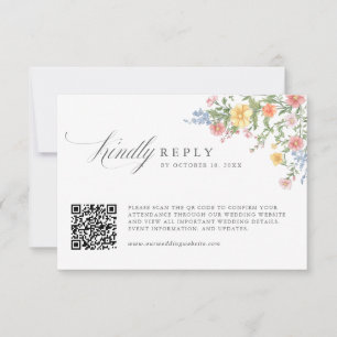 Soft Pastel Ornate Spring Garden Wedding QR Code RSVP Card