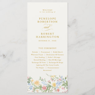 Soft Pastel Ornate Spring Gold Floral Wedding Programme