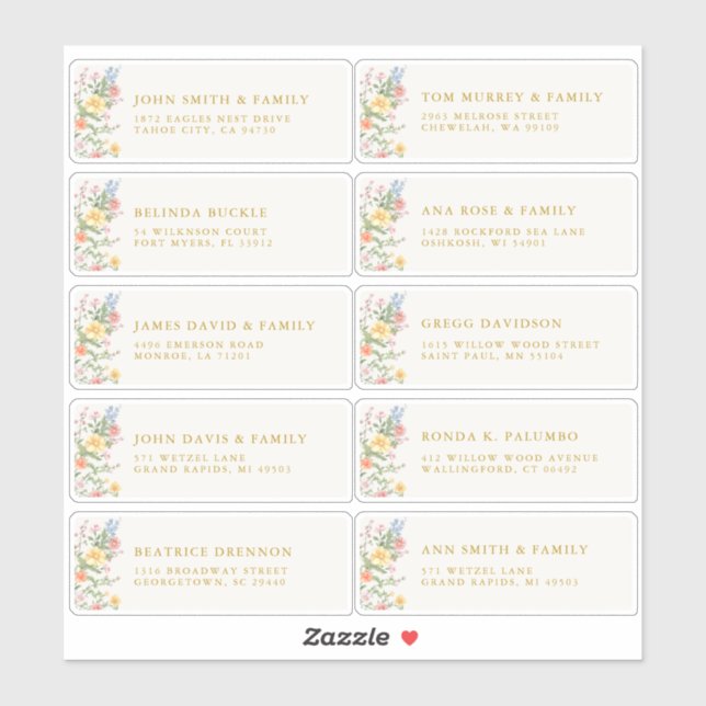 Soft Pastel Ornate Spring Gold Guest Name Address (Sheet)