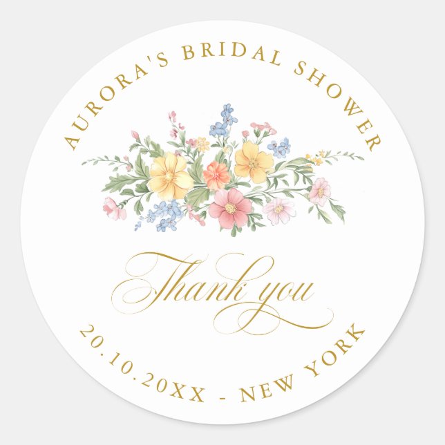 Soft Pastel Ornate Spring  Gold shower thank you Classic Round Sticker (Front)