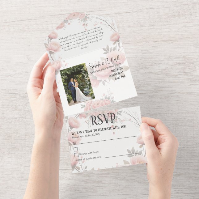 Soft Pastel Paper Garden  | Minimal Floral Wedding All In One Invitation (Tearaway)