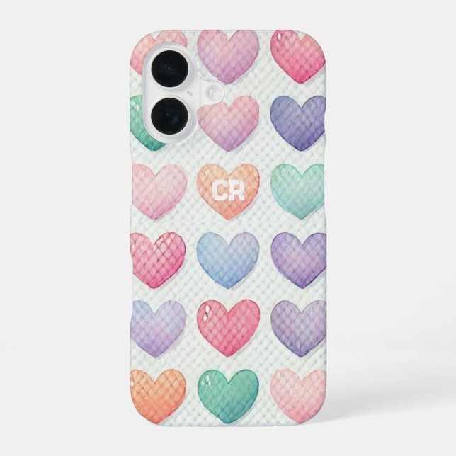 Soft Pastel Personalized Heart  iPhone 16 Case (Back)