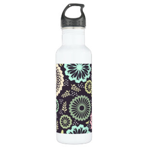 Soft pastel pink and teal flower Vintage BotanicaL 710 Ml Water Bottle