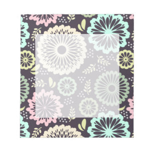 Soft pastel pink and teal flower Vintage BotanicaL Notepad