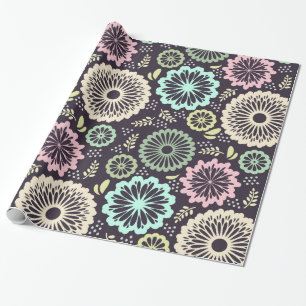 Soft pastel pink and teal flower Vintage BotanicaL Wrapping Paper