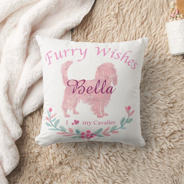 Soft Pastel Pink Cavalier | Personalized Christmas Cushion (Blanket)