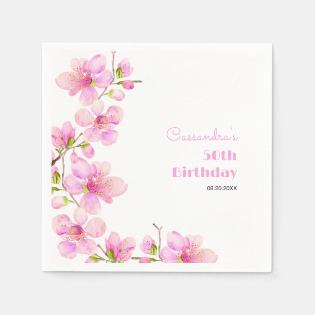 Soft Pastel Pink Cherry Blossom Sakura Birthday Napkin (Front)