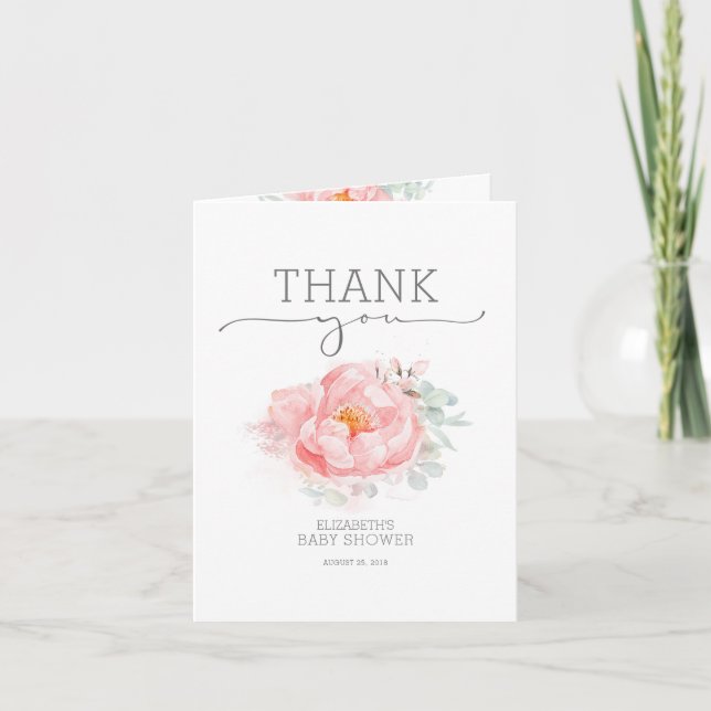Soft Pastel Pink Flower Baby Shower Thank You Card (Front)