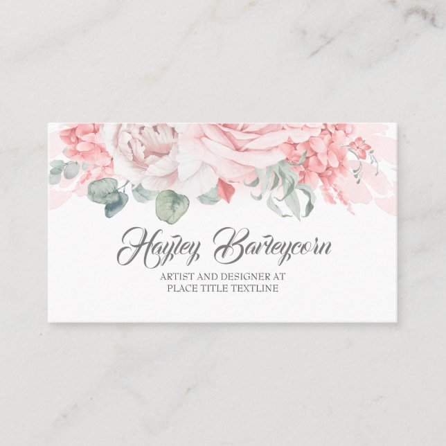 Soft Pastel Pink Flowers Elegant Stylish Modern Business Card (Front)