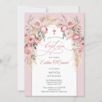 Soft pastel pink peonies pampas arch Baptism