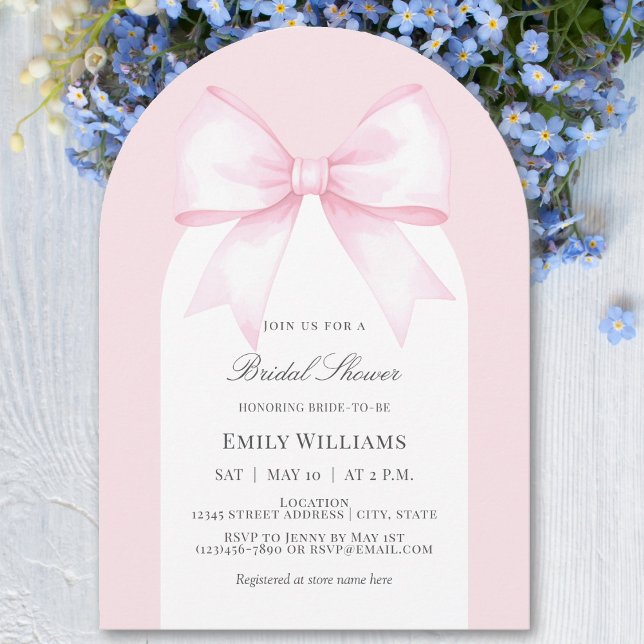 Soft Pastel Pink Ribbon Bow Bridal Shower Invitation (Creator Uploaded)