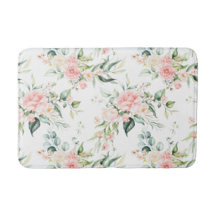 Soft Pastel Pink Rose Flower Pattern Bath Mat