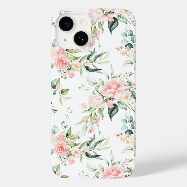 Soft Pastel Pink Rose Flower Pattern Case-Mate iPhone Case (Back)