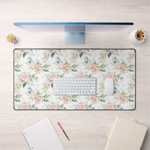Soft Pastel Pink Rose Flower Pattern Desk Mat