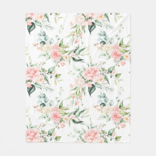 Soft Pastel Pink Rose Flower Pattern Fleece Blanket