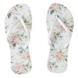 Soft Pastel Pink Rose Flower Pattern Jandals