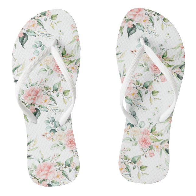 Soft Pastel Pink Rose Flower Pattern Jandals (Footbed)