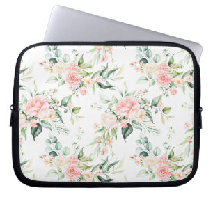 Soft Pastel Pink Rose Flower Pattern Laptop Sleeve