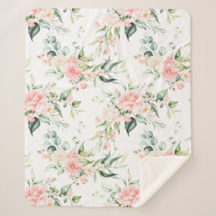Soft Pastel Pink Rose Flower Pattern Sherpa Blanket