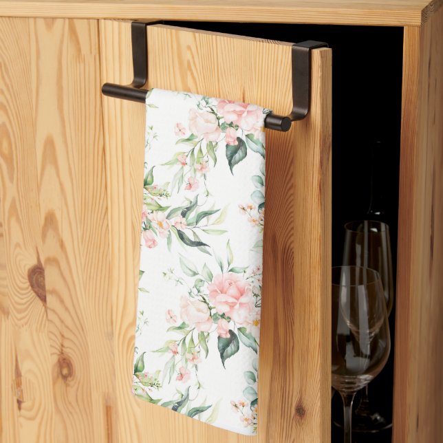 Soft Pastel Pink Rose Flower Pattern Tea Towel (Thirds Fold)