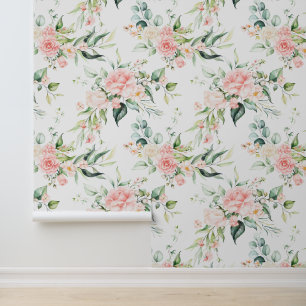 Soft Pastel Pink Rose Flower Pattern Wallpaper