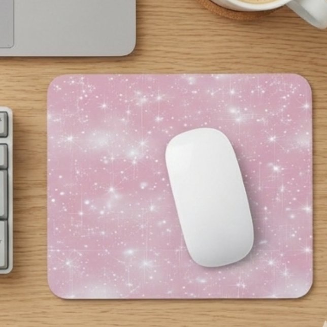 Soft Pastel Pink Sparkly Starry Shimmer Glam Mouse Pad (Creator Uploaded)
