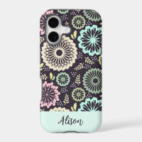Soft pastel pink teal flower Vintage Floral Name