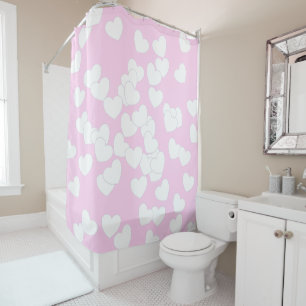 Soft Pastel Pink With Big White Hearts Shower Curtain