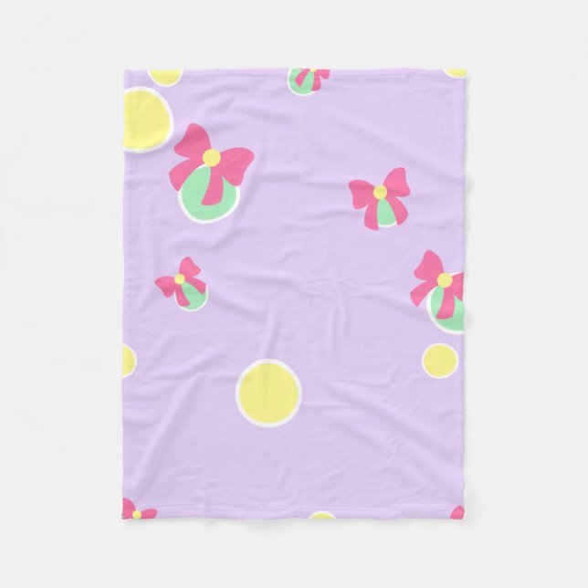 soft pastel polka dots and bows fleece blanket (Front)