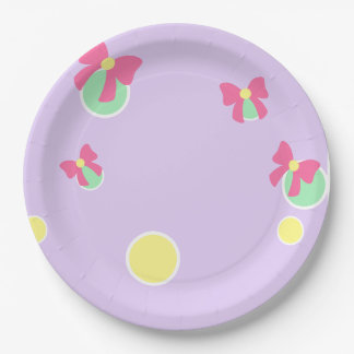 soft pastel polka dots and bows paper plate