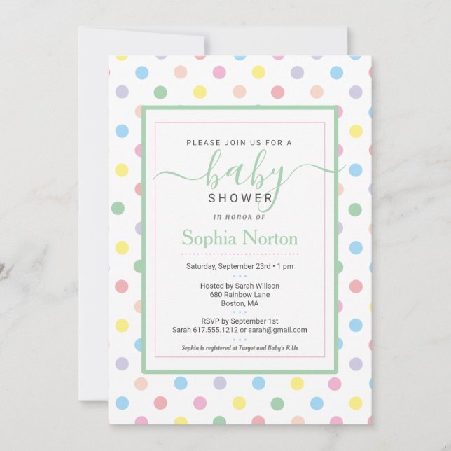 Soft Pastel Polka Dots Baby Shower Invitation (Front)