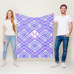 Soft Pastel Purple Blue Plaid Design Monogram Fleece Blanket