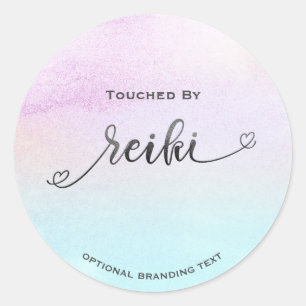 *~*  Soft Pastel Rainbow Black Glitter REIKI Classic Round Sticker