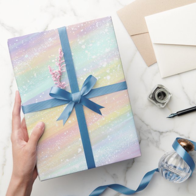Soft Pastel Rainbow Holographic Glitter Pattern Wrapping Paper (Gifting)